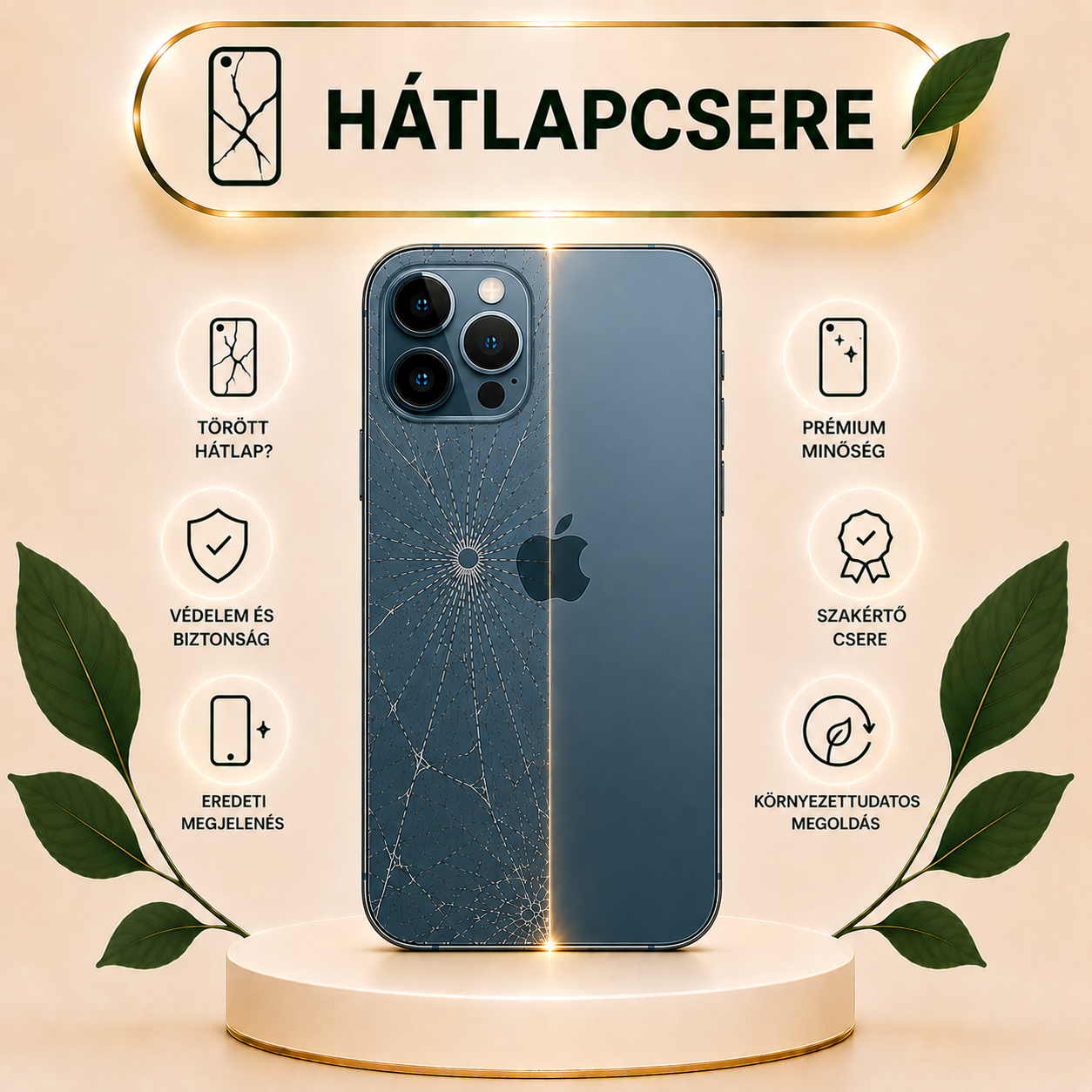 iPhone 12 Pro hátlap csere gyári minőségű alkatrésszel 3-5 órán belül