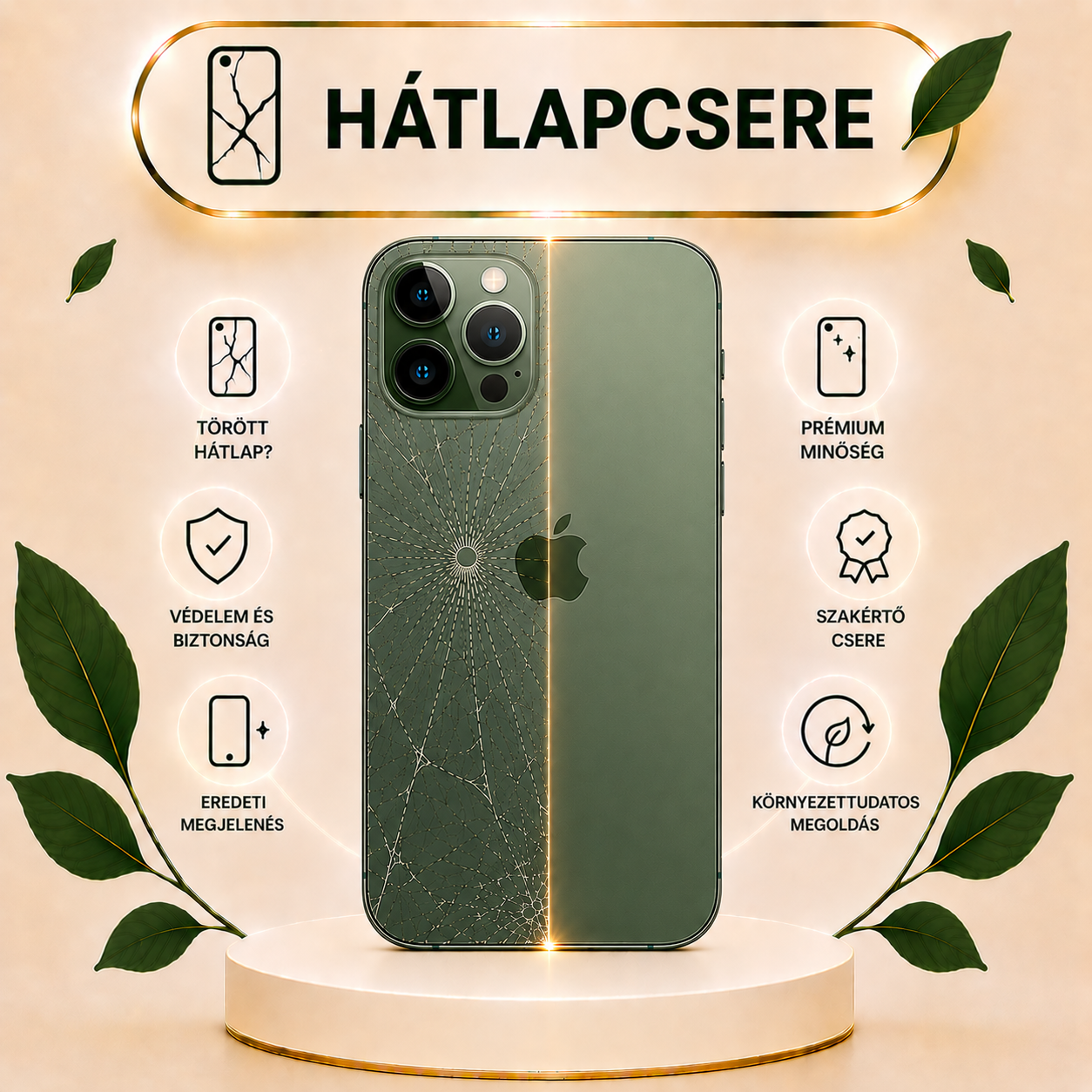 iPhone 13 Pro Max hátlap csere gyári minőségű alkatrésszel 3-5 órán belül