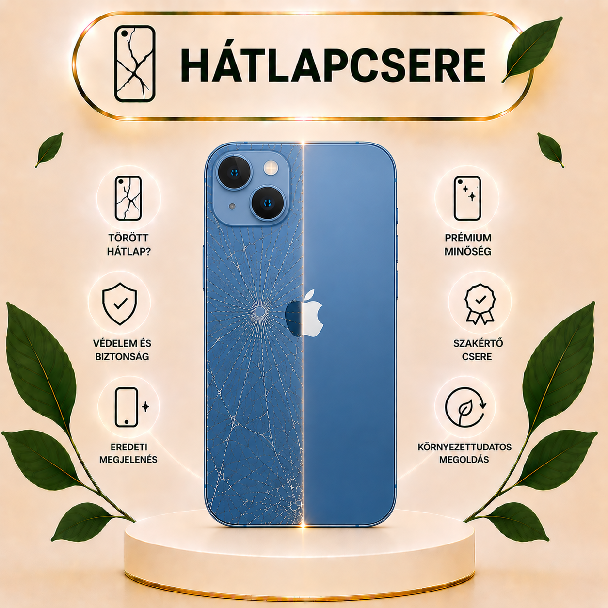 iPhone 14 hátlap csere gyári minőségű alkatrésszel 3-5 órán belül
