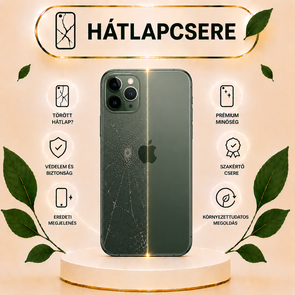 iPhone 11 Pro hátlap csere gyári minőségű alkatrésszel 3-5 órán belül