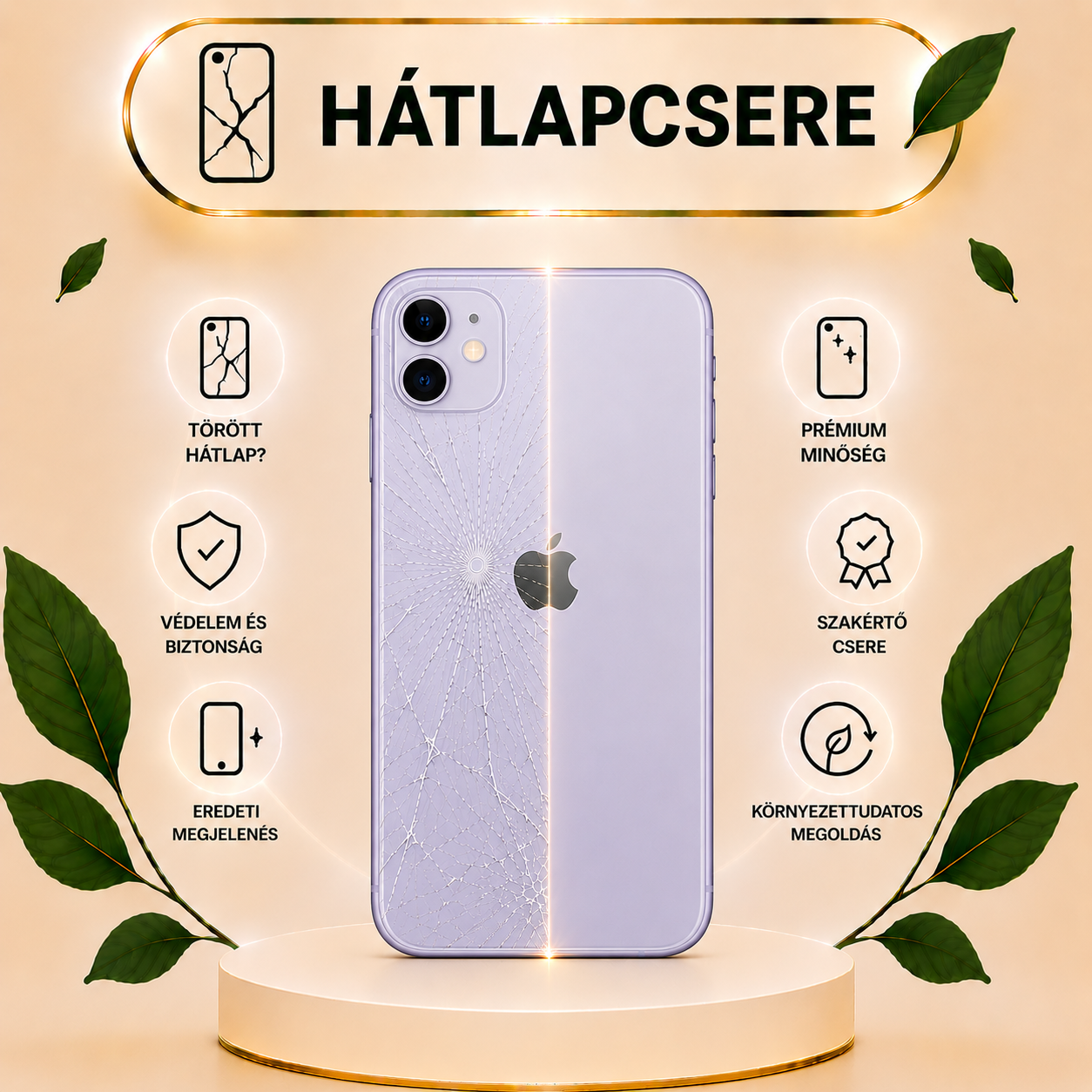 iPhone 11 hátlap csere gyári minőségű alkatrésszel 3-5 órán belül